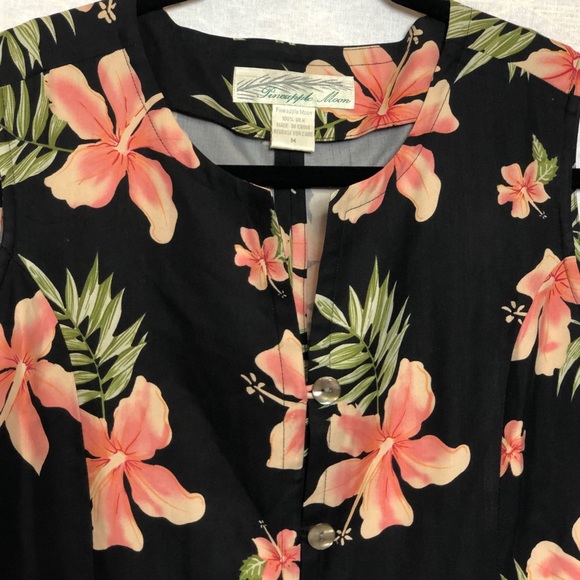 Vintage Pineapple Moon Boxy Silk Top Hawaiian M - Picture 3 of 7